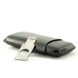 Cigar Star Black Leather 3 Cigar Case